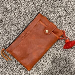 Brown/orange Leather Clutch by